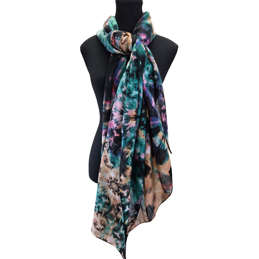 NWT Desigual Love the World Recycled Tie Dye Scarf‎ Green Pink Bohemian Festival